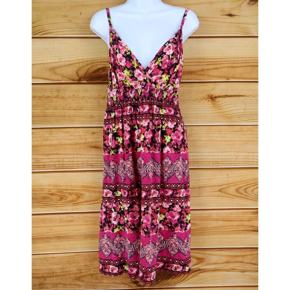 Faded Glory Sundress Womens L Pink Floral Adjustable Straps V-Neck‎ Lightweight